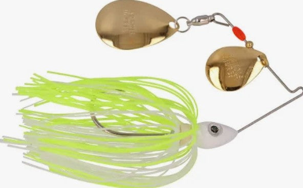 Nichols Lures Pulsator Metal Flake Double Willow Spinnerbait, White/Chartreuse, 3/8-Ounce, Green